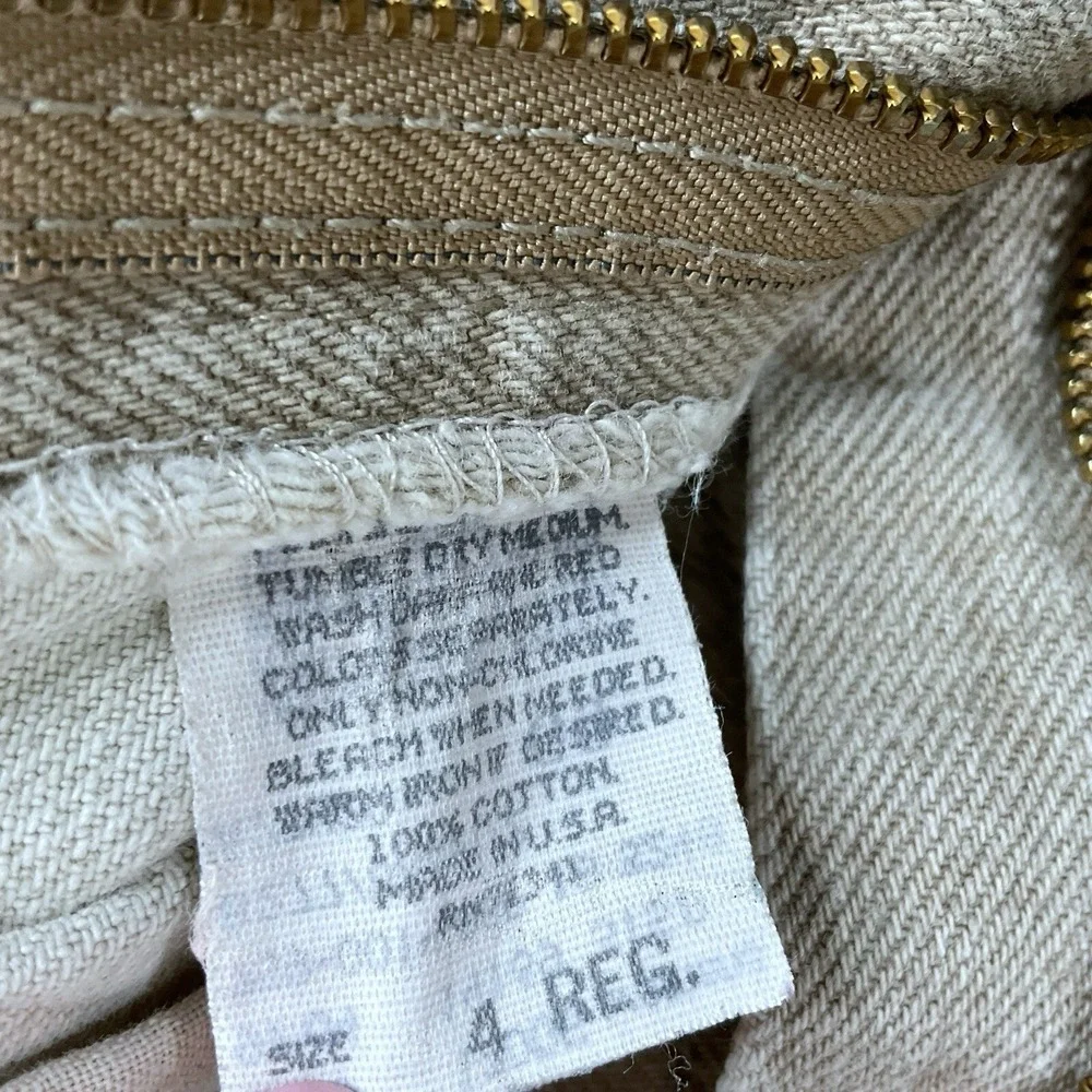 LL Bean Jeans Women 4 (ACTUAL 24x27) Beige High Waisted Pleated Vintage Taper